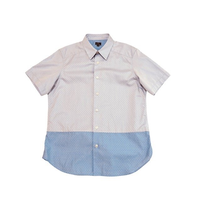 中古 ピーエス ポールスミス PS Paul Smith 半袖シャツ クリーニング済み 切り替え バイカラー ブルー ドット柄 メンズ Sサイズ