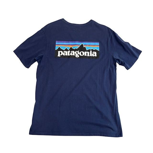 中古 パタゴニア patagonia 半袖 Tシャツ クリーニング済み バックプリント フィッツロイプリント ネイビー メンズ Mサイズ