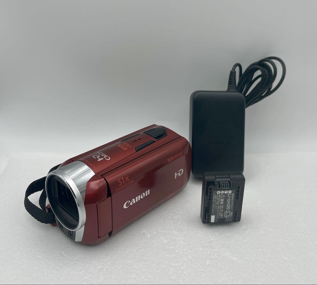 1円?①【動作確認(rèn)済み】美品 Canon キヤノン ビデオカメラ ivis HF R32 Canon レッド バッテリー 充電器