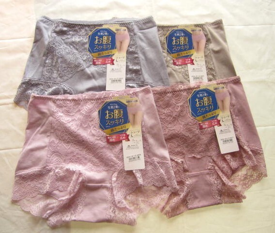*送料無料*新品*L*スッキリeショーツ4枚*フロント部分生地2重でお腹スッキリ・綿たっぷり・履きこみ丈深め・マチ幅広め*アズ*_画像1