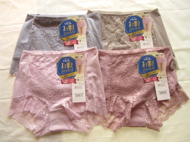*送料無料*新品*M*スッキリeショーツ4枚*フロント部分生地2重でお腹スッキリ・綿たっぷり・履きこみ丈深め・マチ幅広め*アズ*_画像1