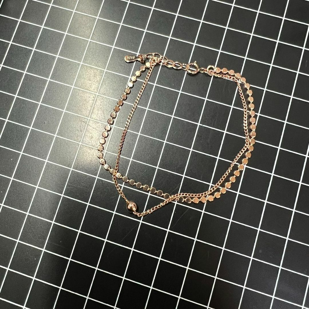 D075 匿名配送 ブレスレット レディース ダブル 多重 二重 デスク ローズゴールド s925 チェーン シンプル 細め 上品 可愛い_画像5