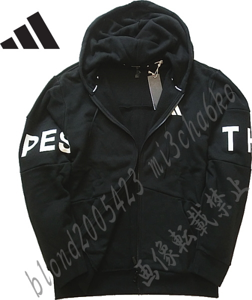 ■新品【adidas】アディダス 背面BIGロゴ フレンチテリー THREE STRIPESワーディング フルZIPパーカーJK上下■BK/BK(L)_画像3