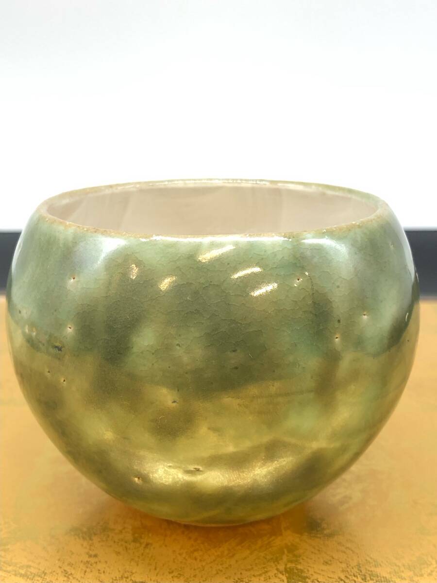 S10117b◇【美品】 清水焼 京焼 陶あん 玉湯呑 一客 水仙 食器 置物 インテリア 陶器 茶器 茶碗 茶道具 花柄