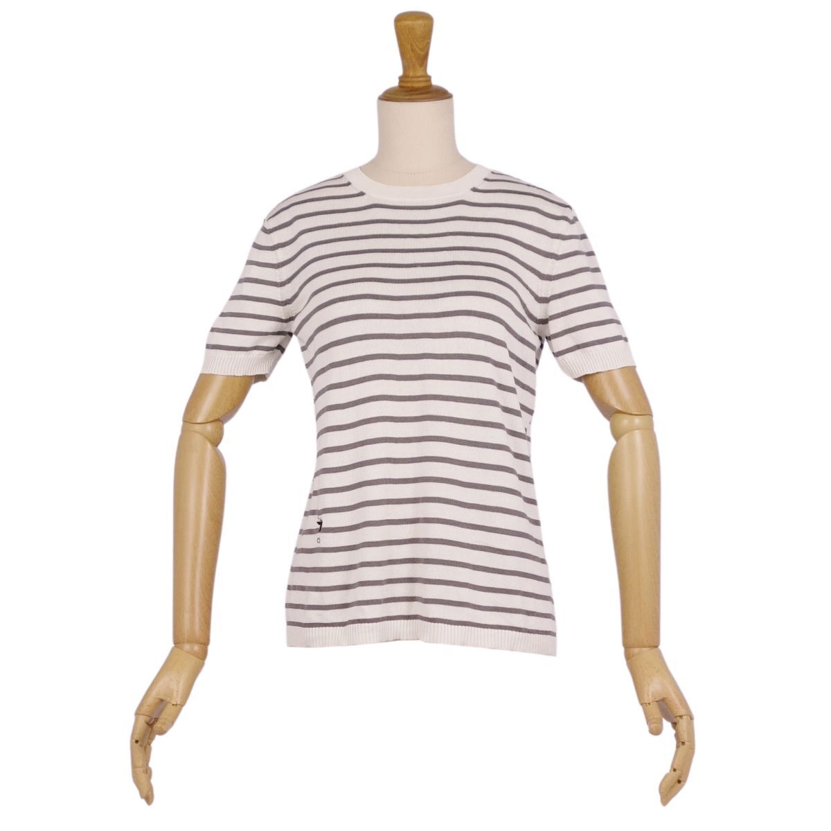 美品 クリスチャンディオール Christian Dior ニット 2020 セーター ボーダー Bee刺繍 シルク コットン I44 ホワイト ce09ob-rm20e33506_画像2