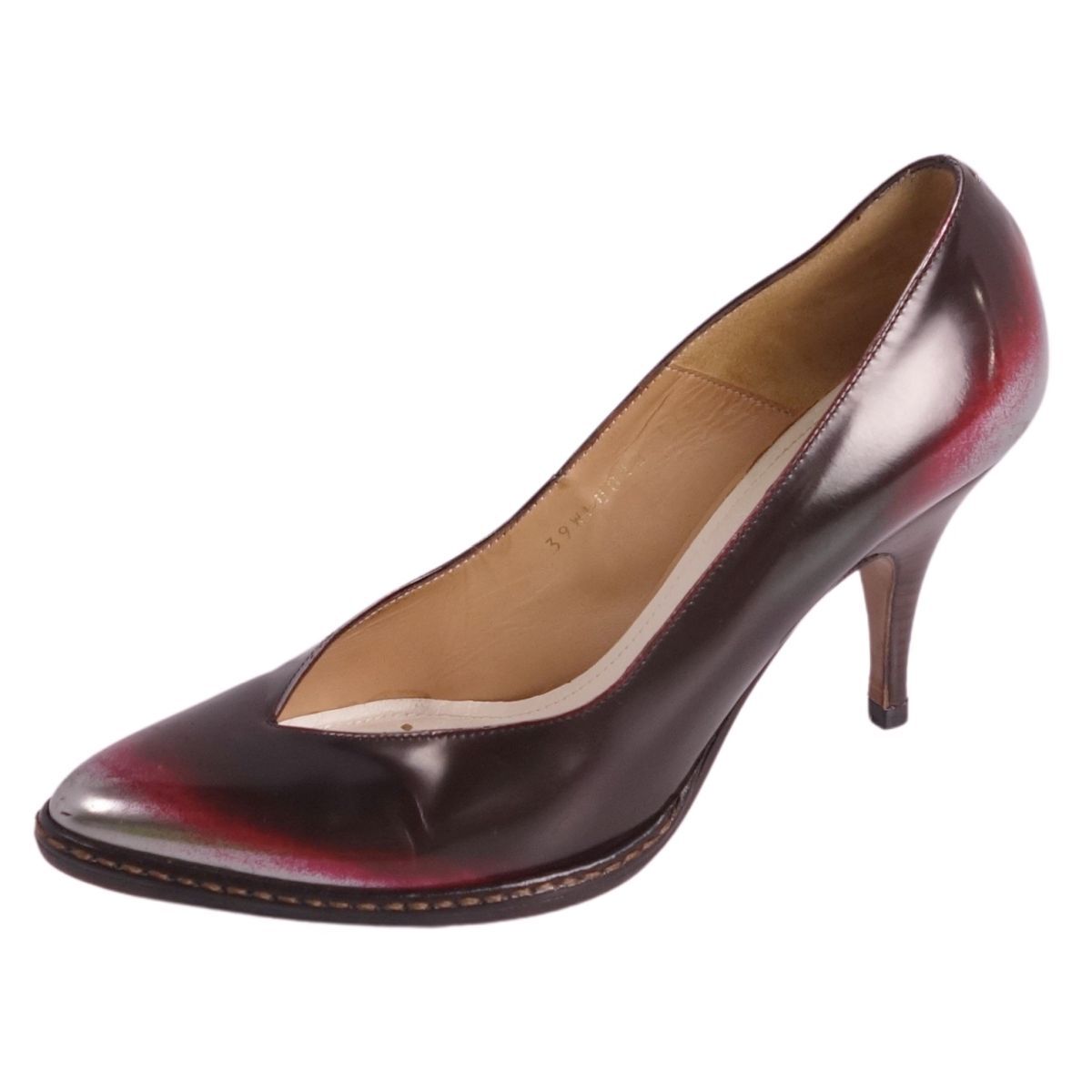 メゾンマルタンマルジェラ Maison Martin Margiela パンプス レザー ヒール シューズ 37.5(24.5cm相当) ブラウン/レッド ce08db-rm08e33150