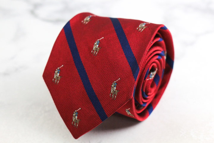 ラルフローレン ブランド ネクタイ シルク ストライプ柄 ポニー PO メンズ レッド RALPH LAUREN_画像1