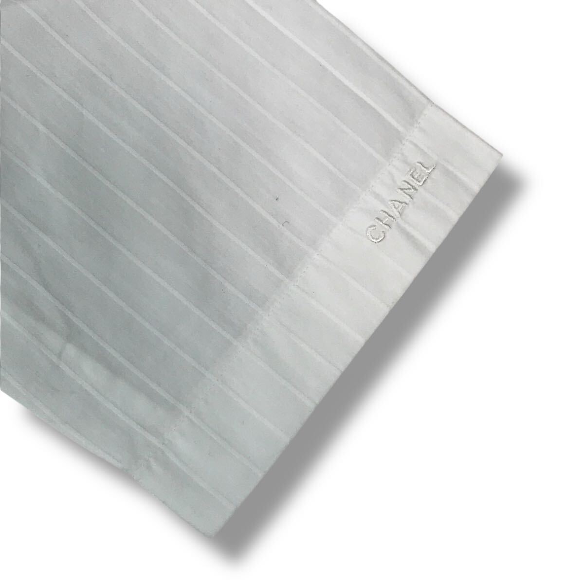 c18 正規(guī)品 Vintage CHANEL シャネル ボーダー ブラウス シャツ ロゴ刺繍 ホワイト トップス フォーマル ビジネス レディース