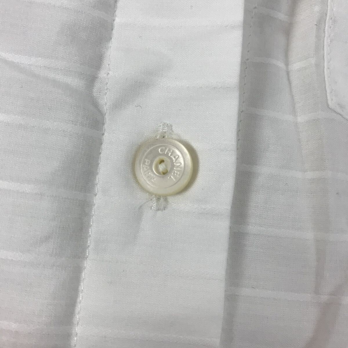 c18 正規(guī)品 Vintage CHANEL シャネル ボーダー ブラウス シャツ ロゴ刺繍 ホワイト トップス フォーマル ビジネス レディース