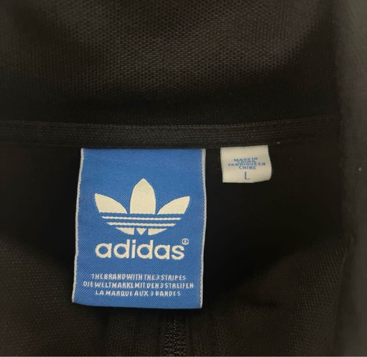 adidas アディダス ジャージ 上 トラックジャケット サイズL ブラック 刺繍ロゴ ワンポイントロゴ トレフォイル 長袖 3ライン 3ストライプ_画像6