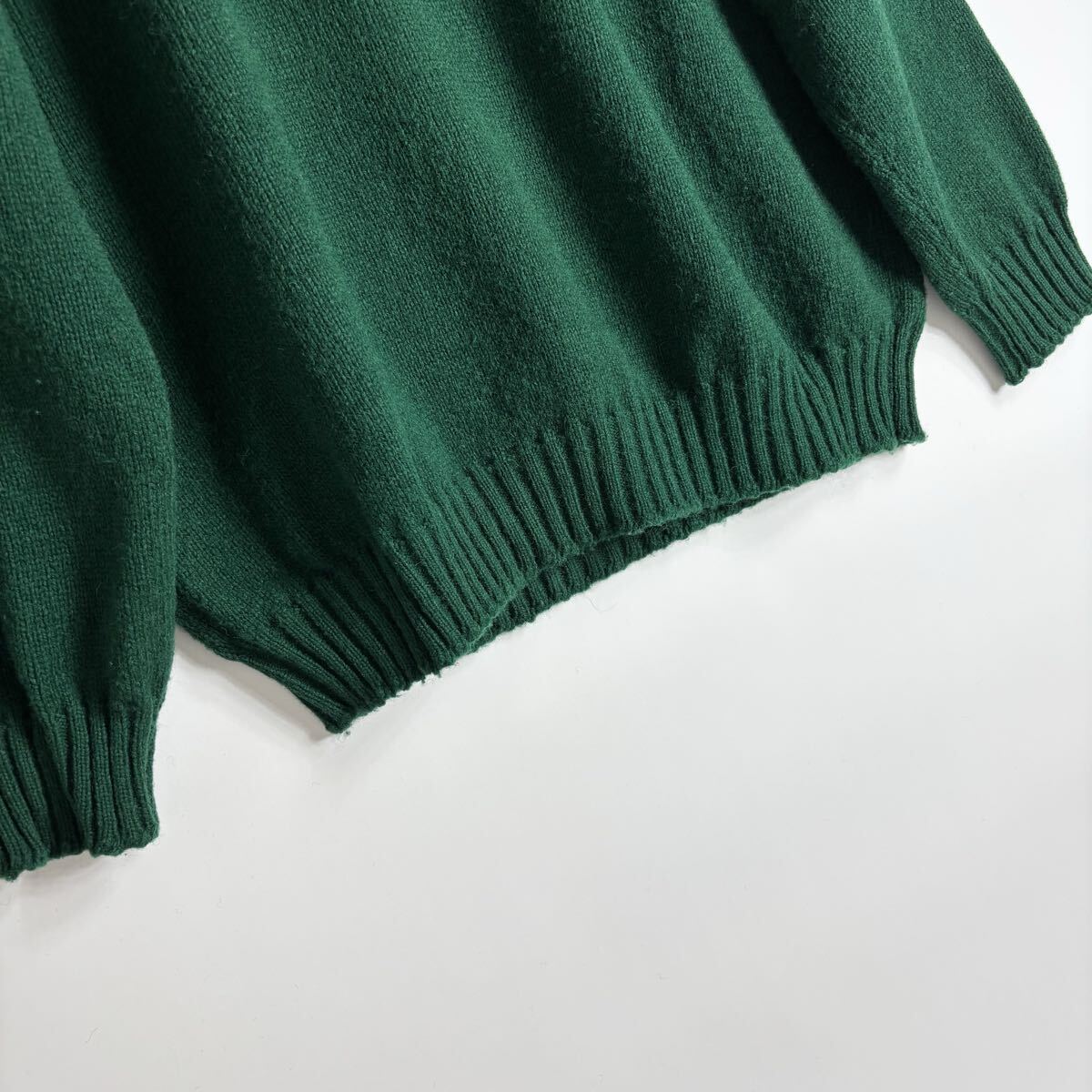 Jamieson's スコットランド製 ジャミーソンズ シェットランドニット クルーネック ウール セーター 大きめサイズ グリーン 無地 size XL_画像6