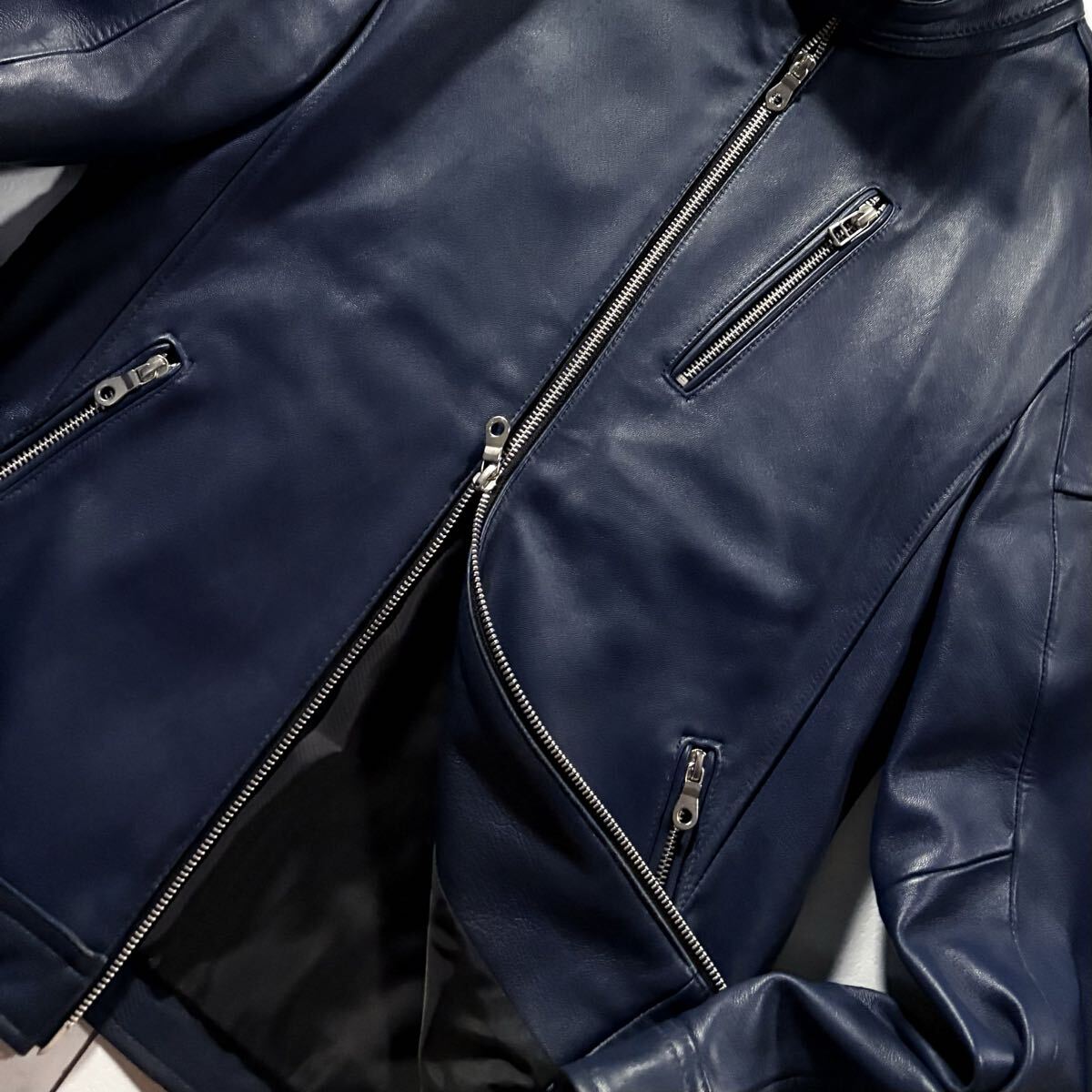 未使用級【MEN'S BIGI】L/羊革 ラム レザー/ライダース ジャケット MEN'S BIGI 革ジャン ライダース クロームタンニングレザー