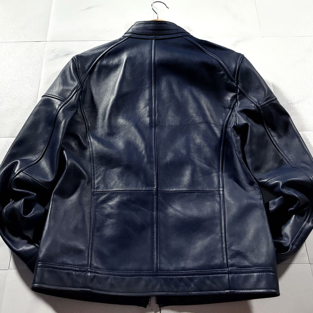 未使用級【MEN'S BIGI】L/羊革 ラム レザー/ライダース ジャケット 未使用級/Lサイズ○メンズビギ 羊革 ラムレザー ライダース