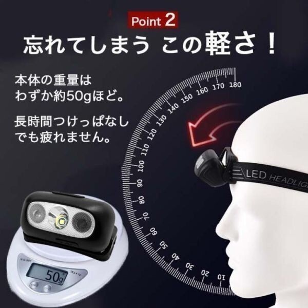 ヘッドライト 充電式 作業(yè)燈 led 最強(qiáng)ルーメン 強(qiáng)力 懐中電燈 頭 ライト 人感センサーライト cob 釣り 登山 防水 usb 防災(zāi) (wthl0009) 5