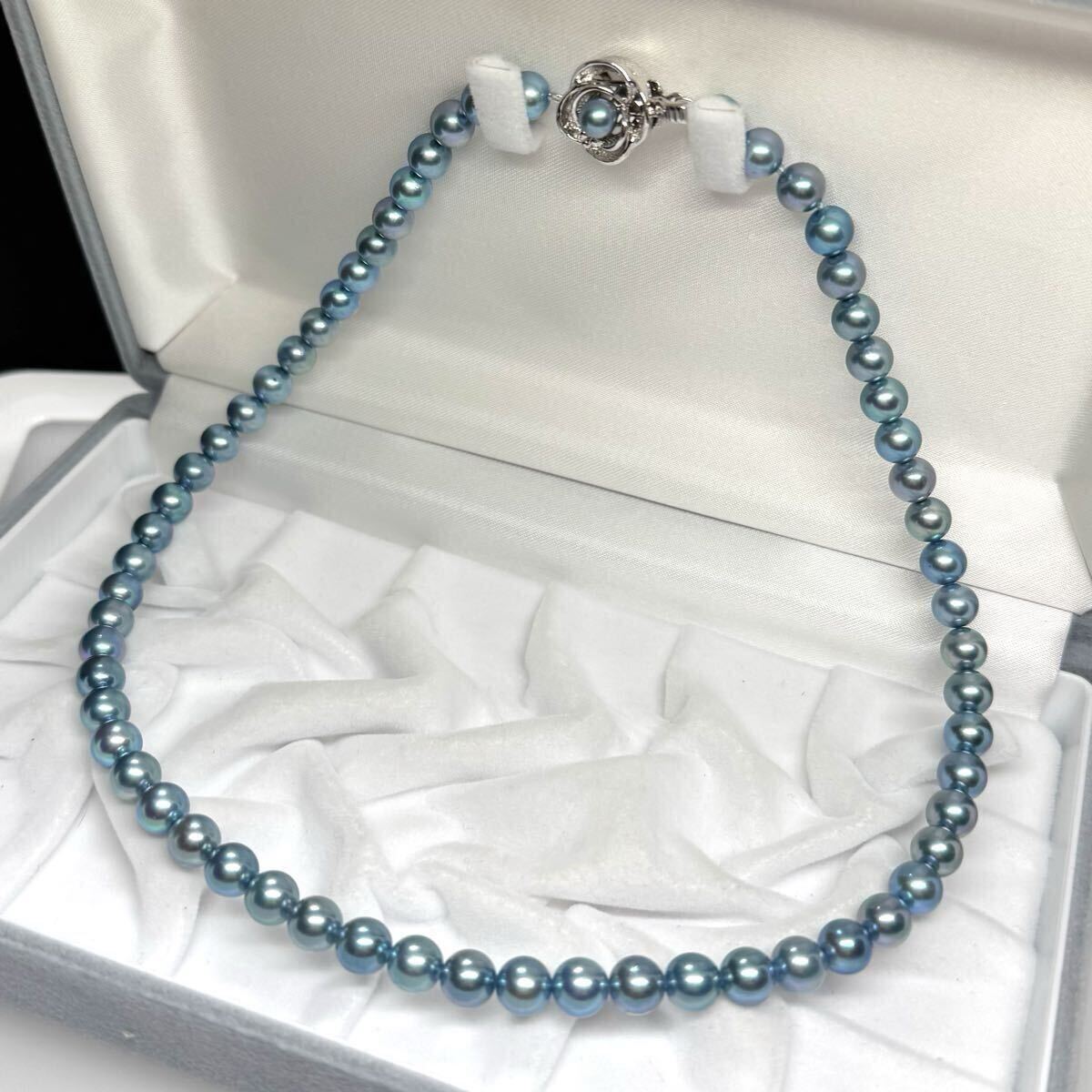 あこや 本真珠 ネックレス ブルー SILVER金具 約6.5〜7mm 42cm 29.4g アコヤ パール シルバー刻印 necklace jewelry リアル_画像1