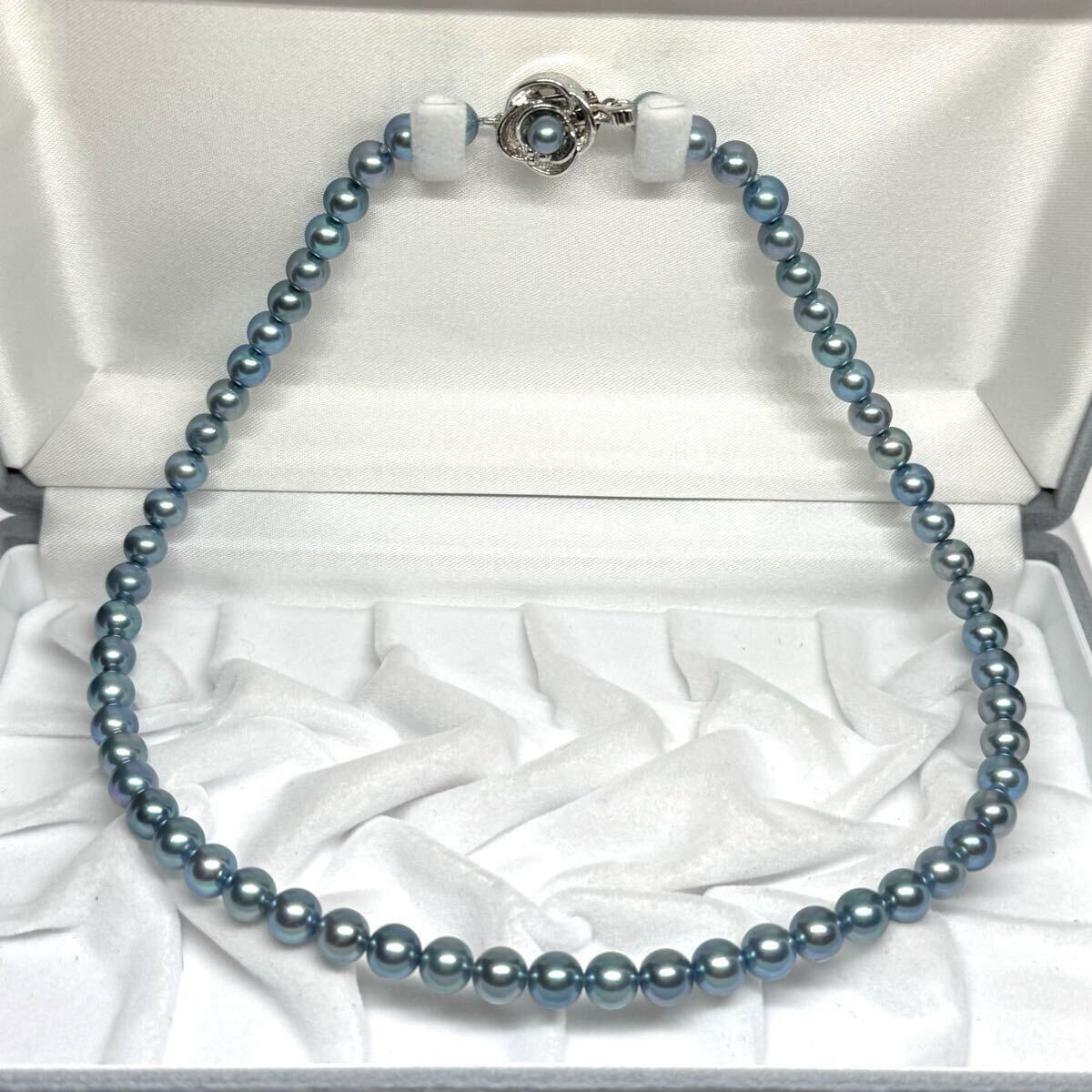 あこや 本真珠 ネックレス ブルー SILVER金具 約6.5〜7mm 42cm 29.4g アコヤ パール シルバー刻印 necklace jewelry リアル_画像2
