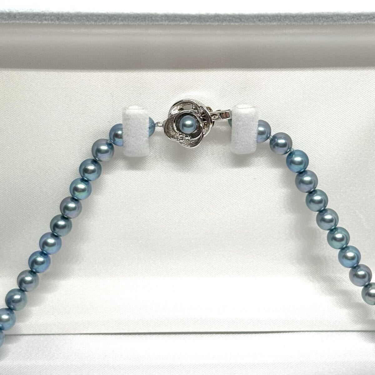 あこや 本真珠 ネックレス ブルー SILVER金具 約6.5〜7mm 42cm 29.4g アコヤ パール シルバー刻印 necklace jewelry リアル_画像3