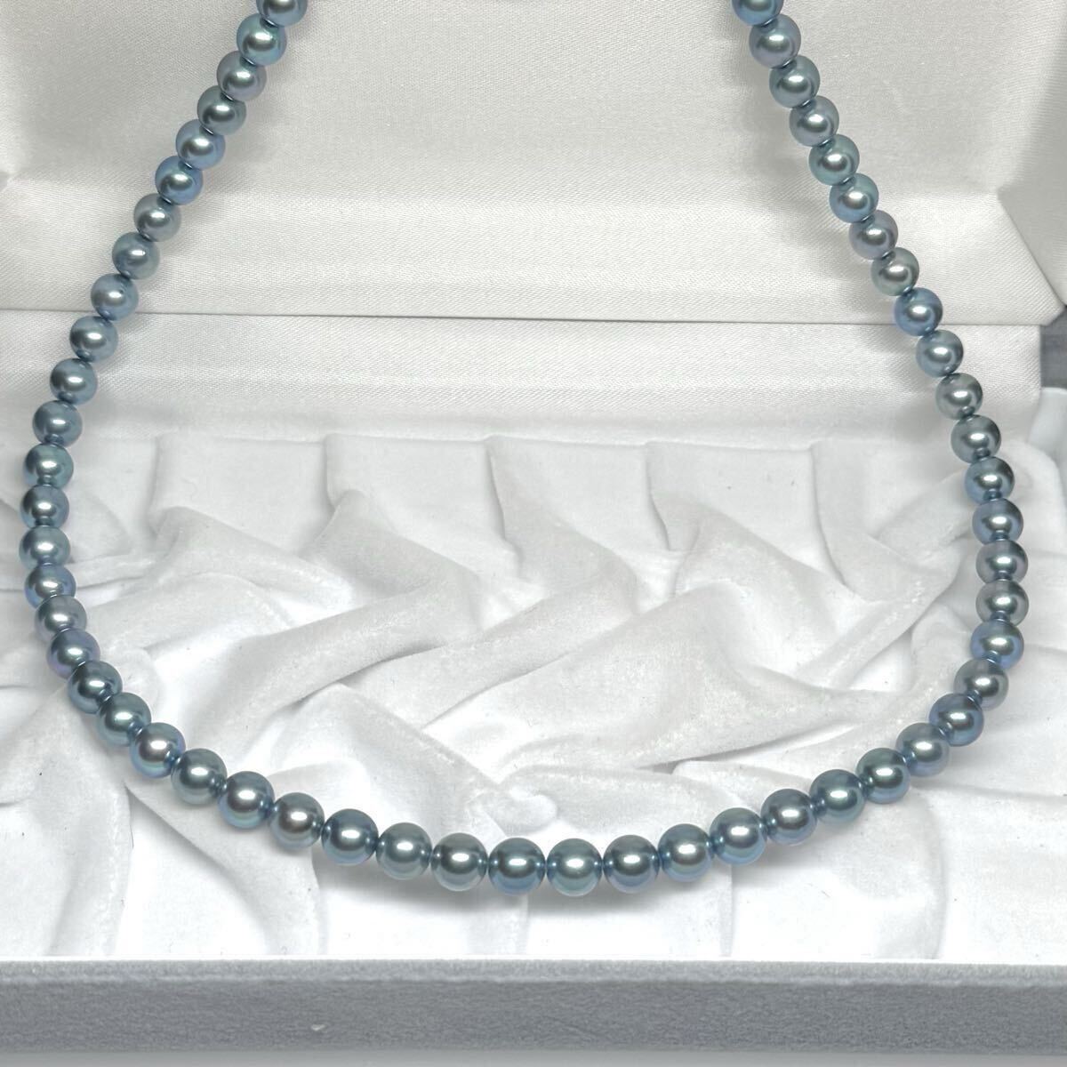 あこや 本真珠 ネックレス ブルー SILVER金具 約6.5〜7mm 42cm 29.4g アコヤ パール シルバー刻印 necklace jewelry リアル_画像4