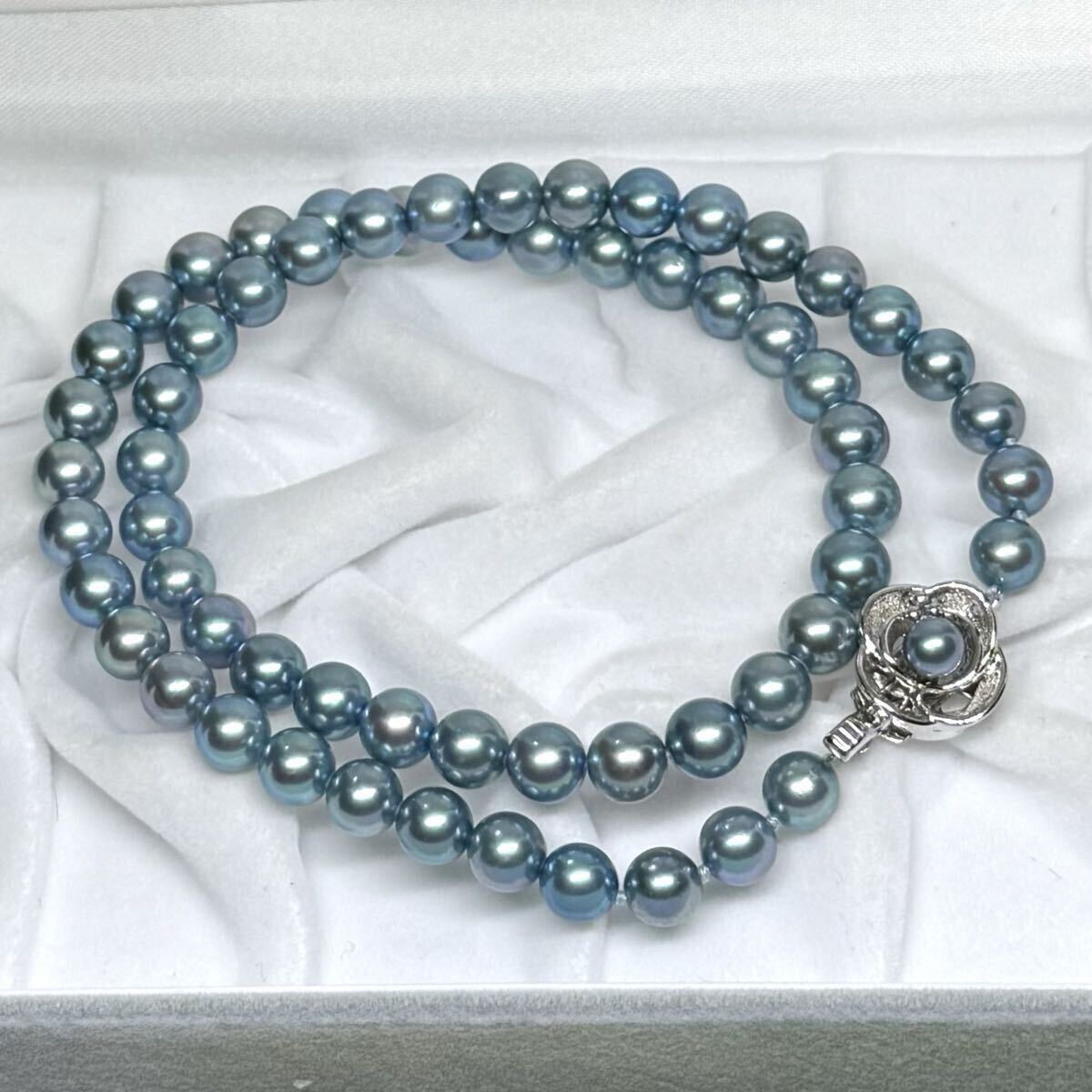 あこや 本真珠 ネックレス ブルー SILVER金具 約6.5〜7mm 42cm 29.4g アコヤ パール シルバー刻印 necklace jewelry リアル_画像5