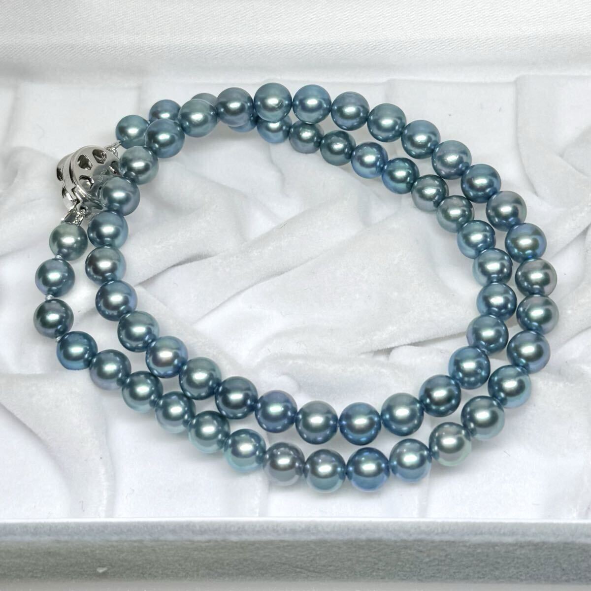 あこや 本真珠 ネックレス ブルー SILVER金具 約6.5〜7mm 42cm 29.4g アコヤ パール シルバー刻印 necklace jewelry リアル_画像6