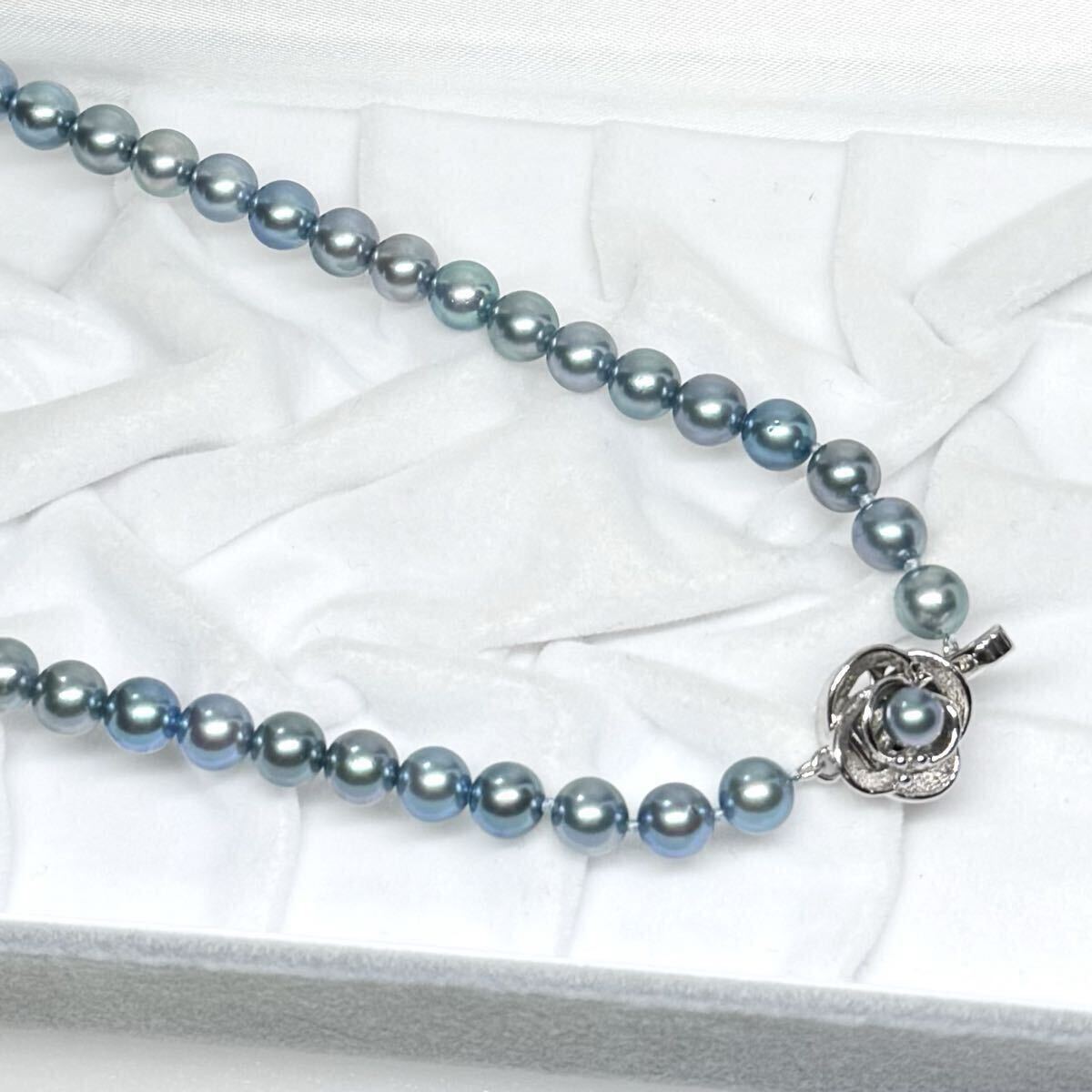 あこや 本真珠 ネックレス ブルー SILVER金具 約6.5〜7mm 42cm 29.4g アコヤ パール シルバー刻印 necklace jewelry リアル_画像7