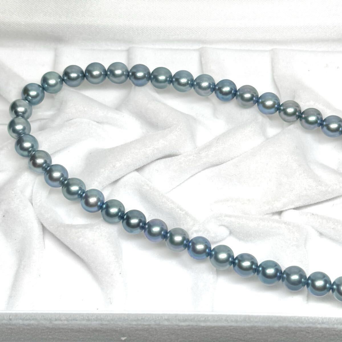 あこや 本真珠 ネックレス ブルー SILVER金具 約6.5〜7mm 42cm 29.4g アコヤ パール シルバー刻印 necklace jewelry リアル_画像8