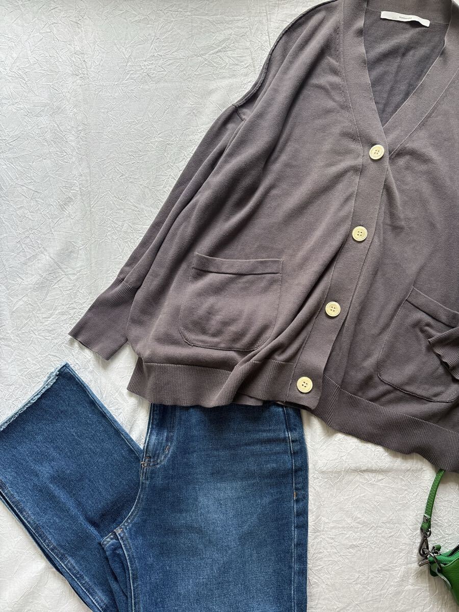 ∞ FRAMeWORK フレームワーク  BIG カーディガン コットン ワイド 羽織り チャコールグレー ニット ∞の画像8