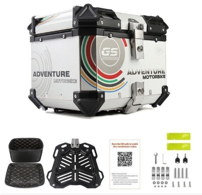 リアボックス モノキーケース バイク用トップケース 取り付け金具付き 容量55L 貼り絵 収納ケース 背もたれパッド別売 防水 鍵2本 シルバー