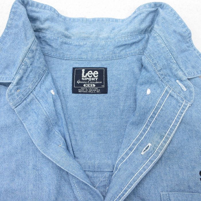 XL/古着 リー Lee 長袖 シャツ メンズ NFL ピッツバーグスティーラーズ 大きいサイズ ロング丈 コットン ボタンダウン 紺 ネイビー デニム_画像5