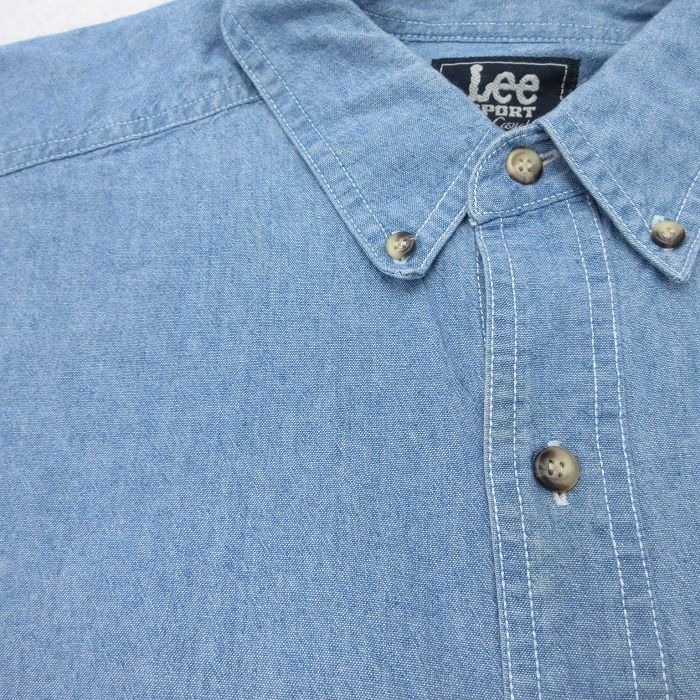 XL/古着 リー Lee 長袖 シャツ メンズ NFL ピッツバーグスティーラーズ 大きいサイズ ロング丈 コットン ボタンダウン 紺 ネイビー デニム_画像7