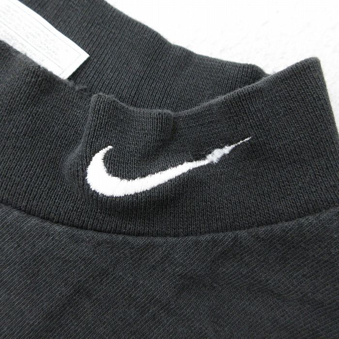 XL/古着 ナイキ NIKE 長袖 ビンテージ Tシャツ メンズ 90s ワンポイントロゴ 大きいサイズ ロング丈 コットン モックネック ハイネック 黒_画像2
