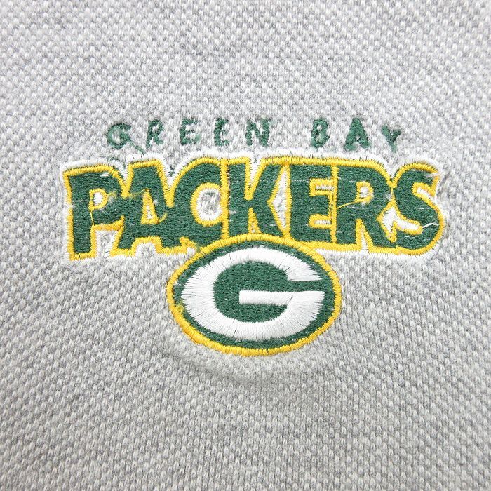 L/古着 半袖 ポロ シャツ メンズ 90s NFL グリーンベイパッカーズ 鹿の子 コットン グレー 霜降り アメフト スーパーボウル 25sep03 中古_画像2