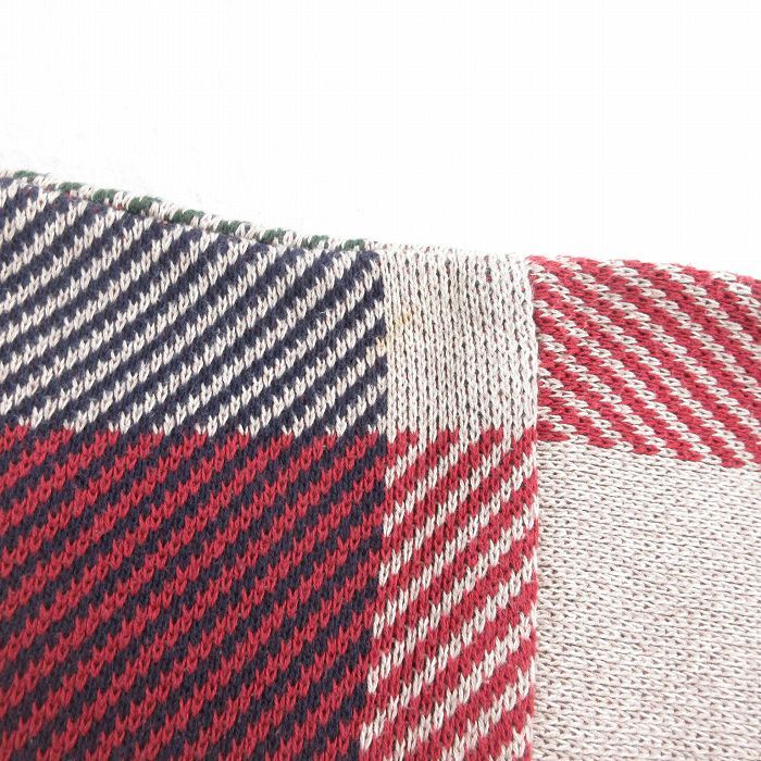 L/古着 ラルフローレン チャップス 長袖 ブランド セーター メンズ 90s ビッグロゴ 刺繍 コットン クルーネック 薄茶他 ブラウン チェック_画像6