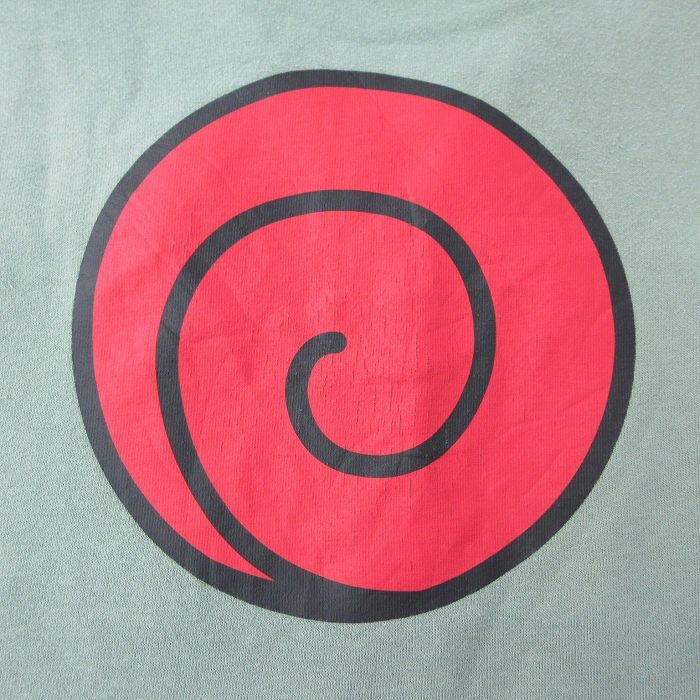 古着 長袖 ハーフジップ スウェット パーカー キッズ ボーイズ 子供服 00s アニメ ナルト疾風伝 ツートンカラー 濃緑他 グリ_画像3