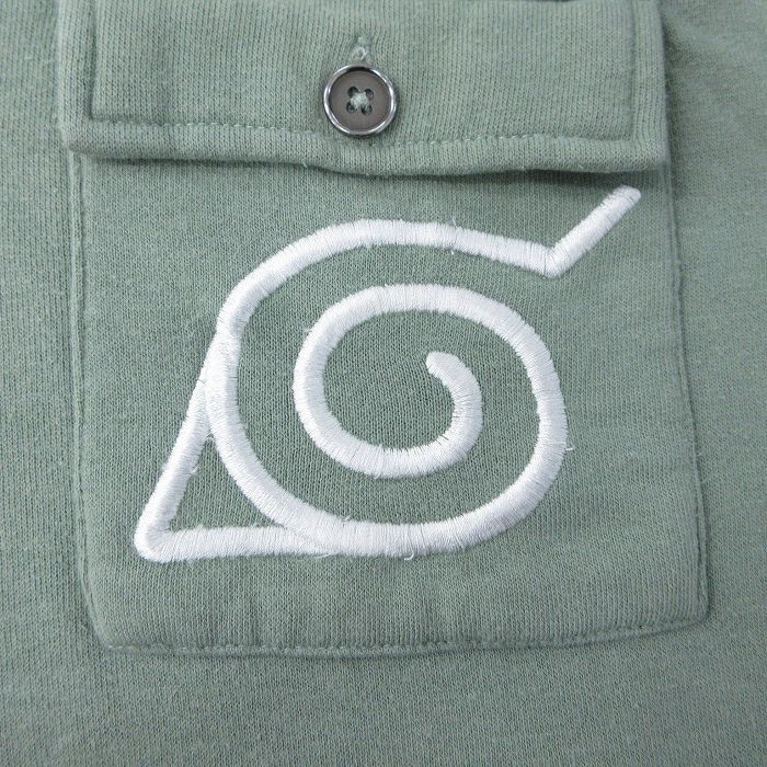 古着 長袖 ハーフジップ スウェット パーカー キッズ ボーイズ 子供服 00s アニメ ナルト疾風伝 ツートンカラー 濃緑他 グリ_画像4