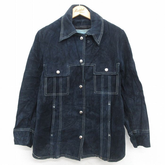 古着 シアーズ 長袖 スエード レザー ジャケット レディース 80s 黒 ブラック 23oct19 中古 アウター 革ジャン 皮ジャン_画像1