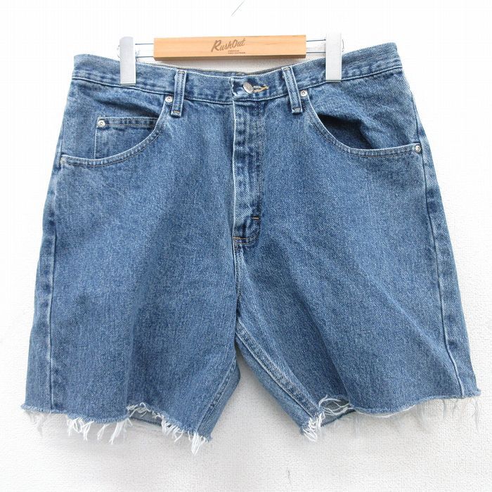 W35/古着 ラングラー ショート パンツ ショーツ メンズ コットン 紺 ネイビー デニム 25apr05 中古 ボトムス 短パン ショー_画像1