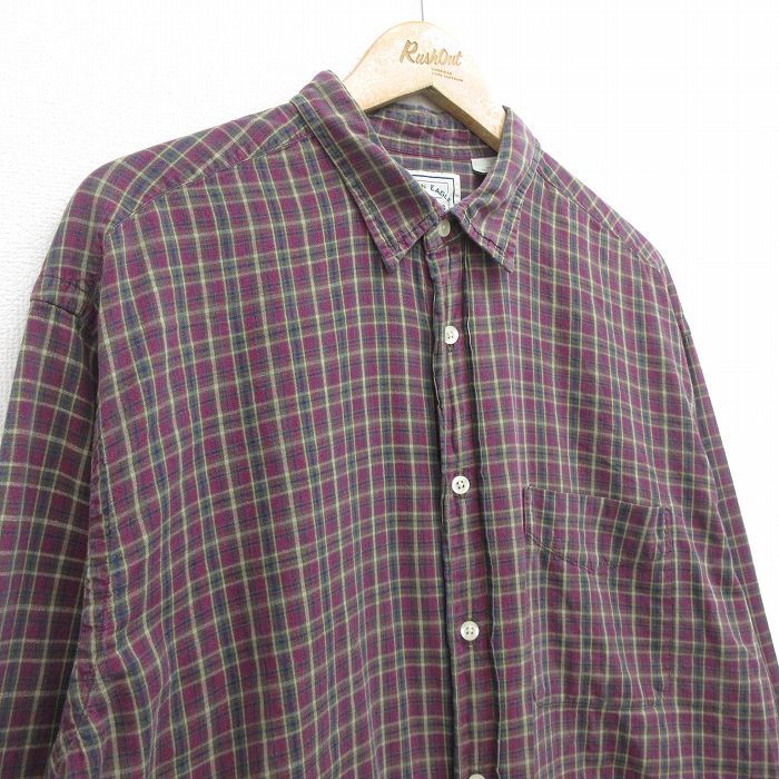 XL/古着 アメリカンイーグル 長袖 ブランド シャツ メンズ 00s ロング丈 コットン エンジ系他 チェック 24jan20 中古 トップ_画像2