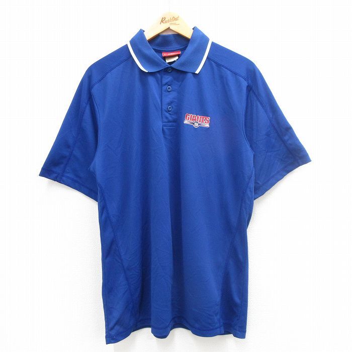 L/古着 半袖 ポロ シャツ メンズ 00s NFL ニューヨークジャイアンツ 鹿の子 青他 ブルー アメフト スーパーボウル 24jul31_画像1