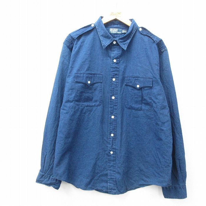 XL/古着 ラルフローレン 長袖 ブランド シャツ メンズ 90s 大きいサイズ コットン 紺 ネイビー spe 25mar12 中古 トップス_画像1