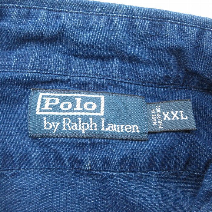 XL/古着 ラルフローレン 長袖 ブランド シャツ メンズ 90s 大きいサイズ コットン 紺 ネイビー spe 25mar12 中古 トップス_画像3
