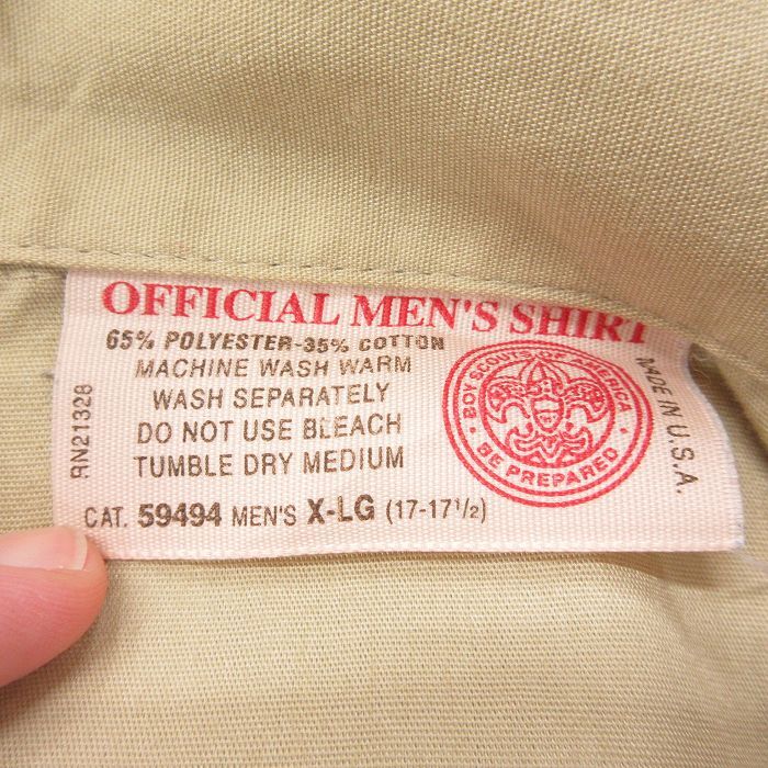 XL/古着 半袖 ボーイスカウト シャツ メンズ 90s 大きいサイズ ロング丈 ベージュ カーキ 24may28 中古 トップス_画像5