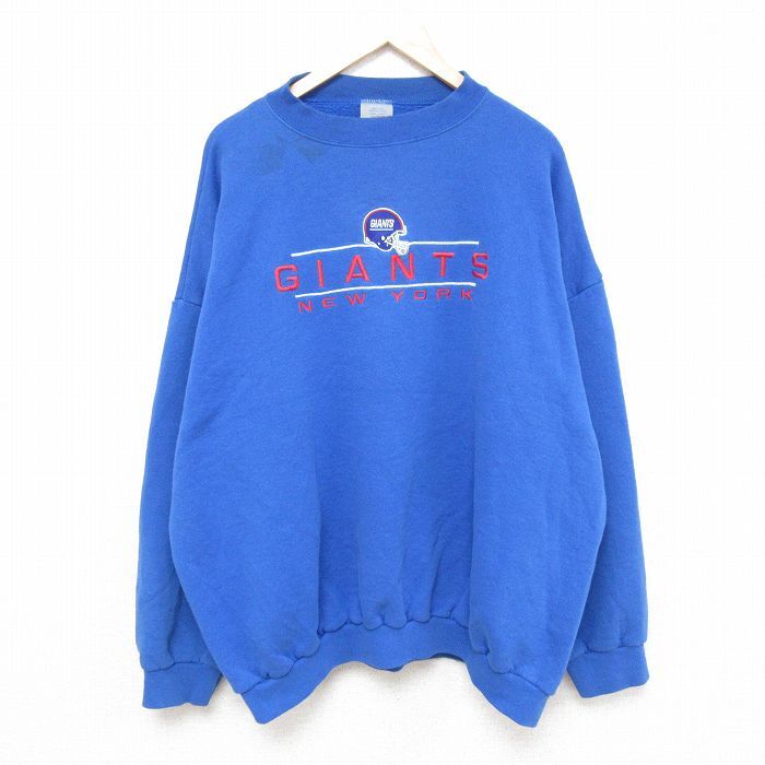XL/古着 長袖 スウェット メンズ 90s NFL ニューヨークジャイアンツ 刺繍 大きいサイズ クルーネック 青 ブルー アメフト ス_画像1