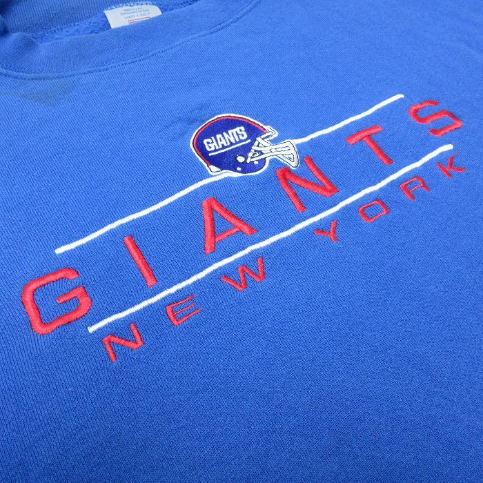XL/古着 長袖 スウェット メンズ 90s NFL ニューヨークジャイアンツ 刺繍 大きいサイズ クルーネック 青 ブルー アメフト ス_画像2