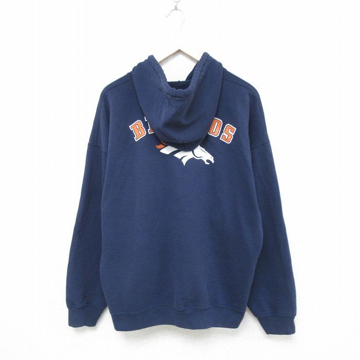 XL/古着 長袖 フルジップ スウェット パーカー メンズ 00s NFL デンバーブロンコス 紺 ネイビー アメフト スーパーボウル 25_画像1