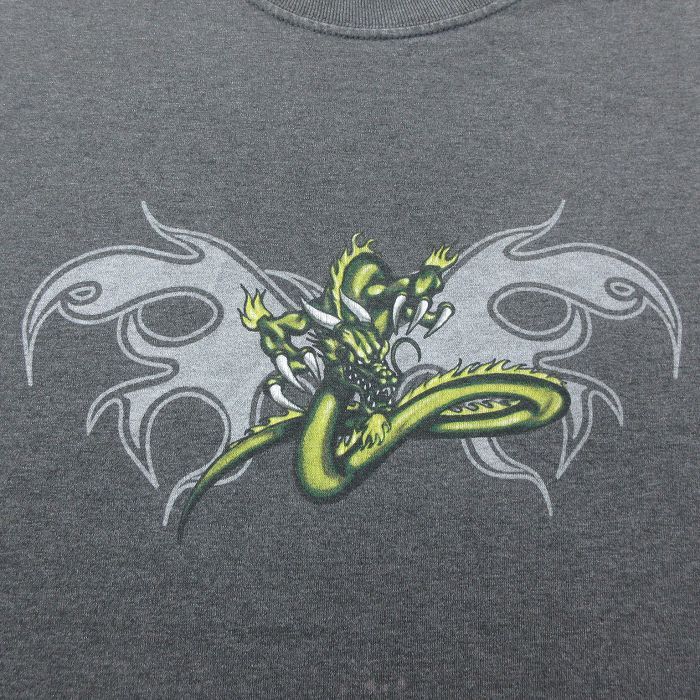 XL/古着 アリゾナジーンズ 半袖 ビンテージ Tシャツ メンズ 00s 龍 クルーネック 濃グレー 霜降り 24jun19 中古_画像2