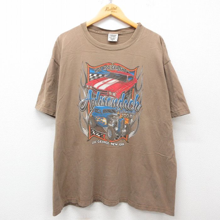 XL/古着 半袖 ビンテージ Tシャツ メンズ 00s 車 クラシックカー ホットロッド 大きいサイズ コットン クルーネック 茶 ブラ_画像1