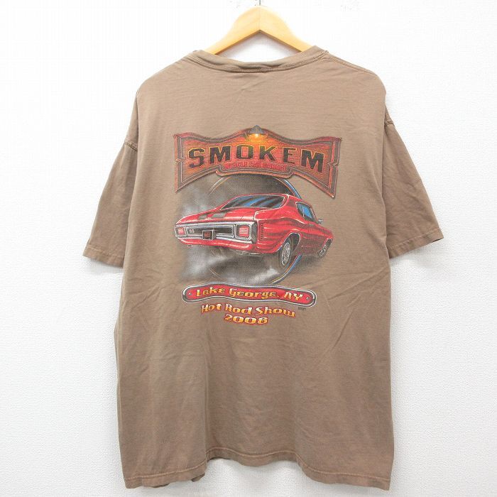 XL/古着 半袖 ビンテージ Tシャツ メンズ 00s 車 クラシックカー ホットロッド 大きいサイズ コットン クルーネック 茶 ブラ_画像2