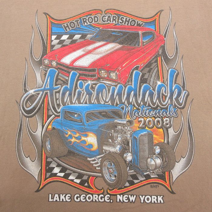 XL/古着 半袖 ビンテージ Tシャツ メンズ 00s 車 クラシックカー ホットロッド 大きいサイズ コットン クルーネック 茶 ブラ_画像3