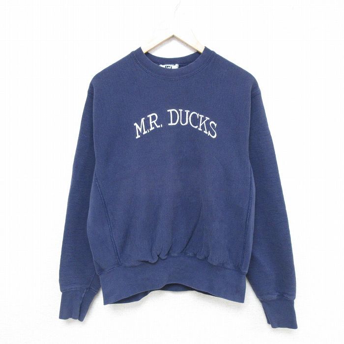 L/古着 リー Lee 長袖 スウェット メンズ 90s M.R.DUCKS 刺繍 クルーネック 紺 ネイビー 25may20 中古 スエット トレーナー_画像1